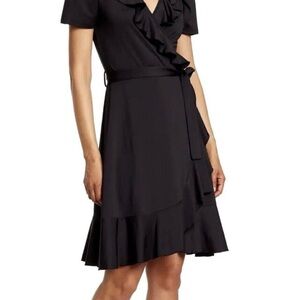 NWT By Design Womens Size Small Black Above Knee Length Faux Wrap Ruffle Dress